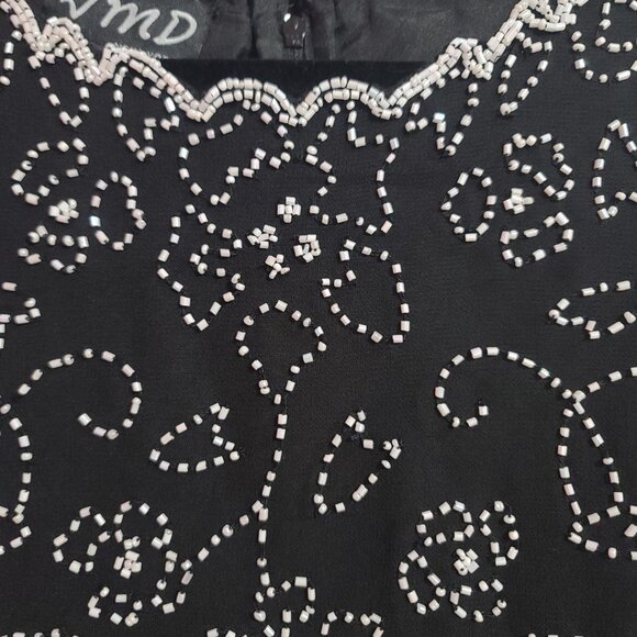 JMD Black with white beads floral tank top womans large - Picture 5 of 7